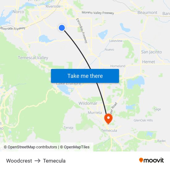 Woodcrest to Temecula map