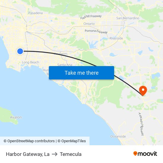 Harbor Gateway, La to Temecula map