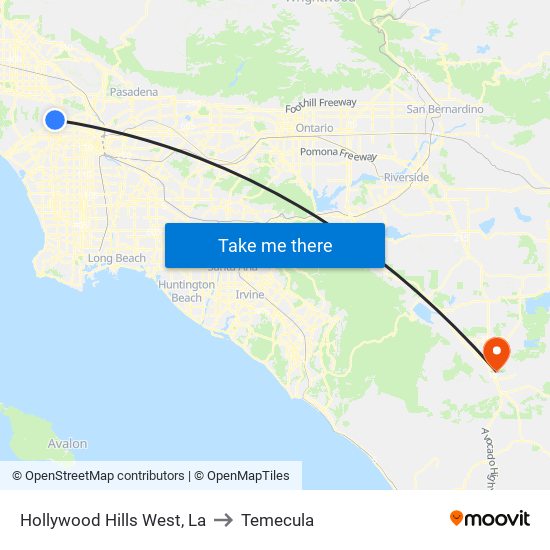 Hollywood Hills West, La to Temecula map