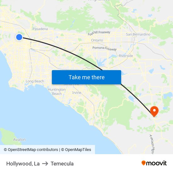 Hollywood, La to Temecula map