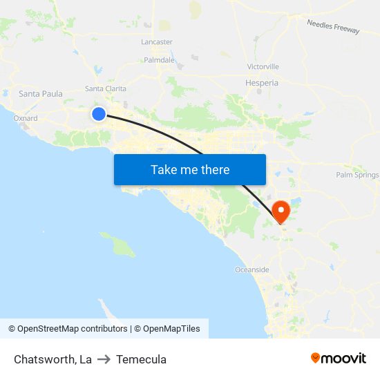 Chatsworth, La to Temecula map