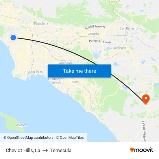 Cheviot Hills, La to Temecula map