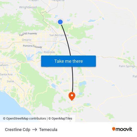 Crestline Cdp to Temecula map
