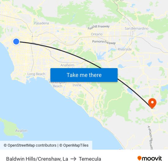 Baldwin Hills/Crenshaw, La to Temecula map