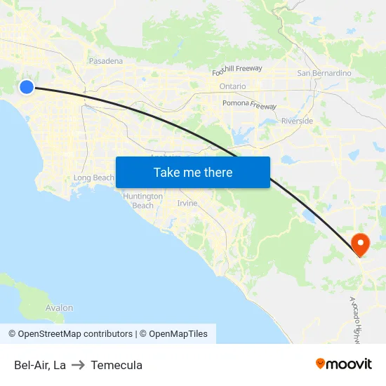 Bel-Air to Temecula map