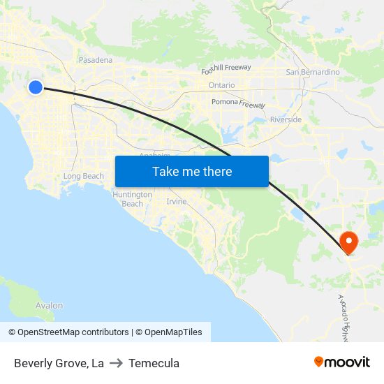 Beverly Grove, La to Temecula map