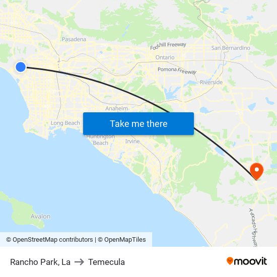 Rancho Park, La to Temecula map