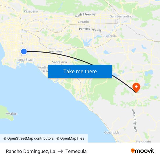 Rancho Dominguez, La to Temecula map