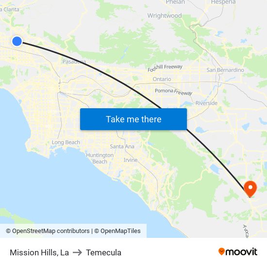 Mission Hills, La to Temecula map