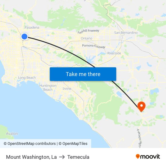 Mount Washington, La to Temecula map
