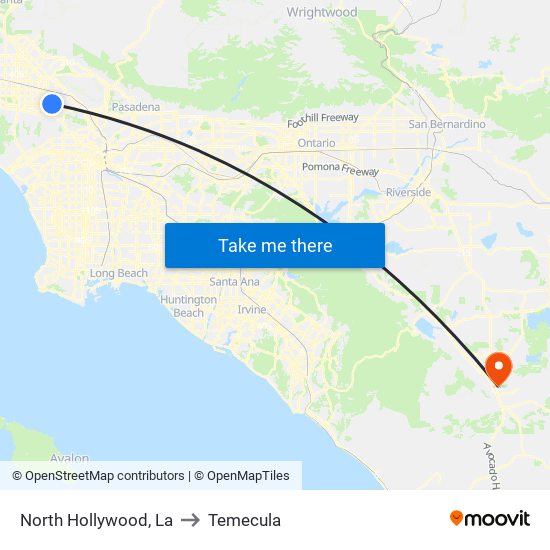 North Hollywood, La to Temecula map