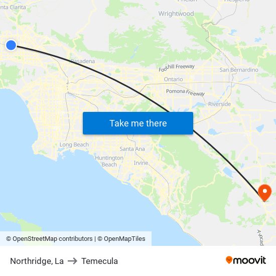 Northridge, La to Temecula map