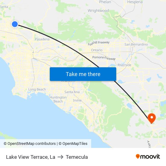 Lake View Terrace, La to Temecula map