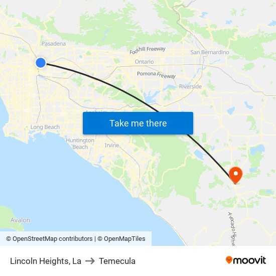 Lincoln Heights, La to Temecula map