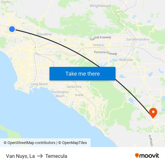Van Nuys, La to Temecula map