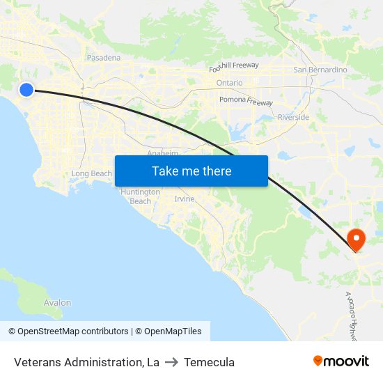 Veterans Administration, La to Temecula map