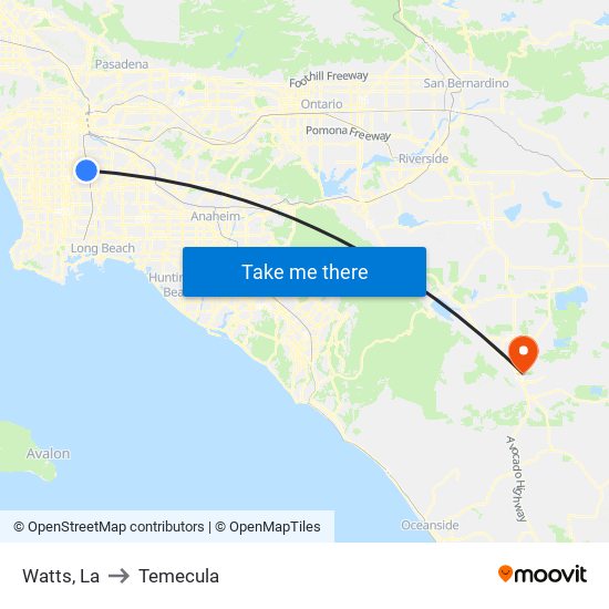 Watts, La to Temecula map