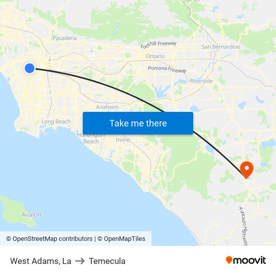 West Adams, La to Temecula map