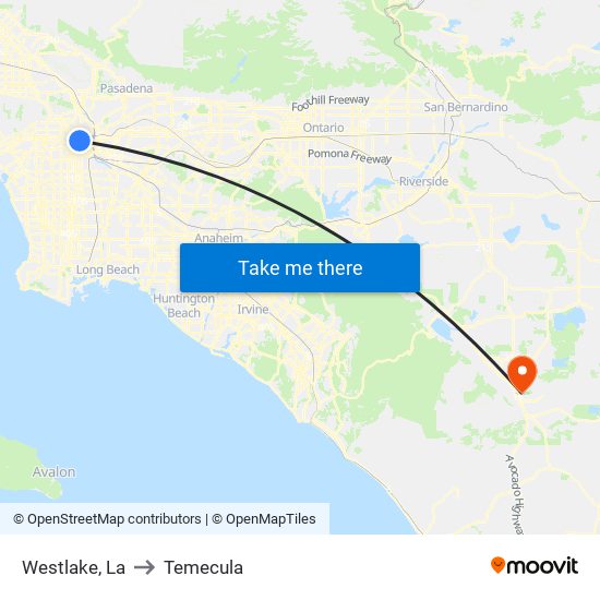 Westlake, La to Temecula map
