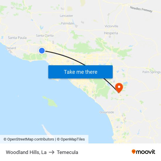Woodland Hills, La to Temecula map