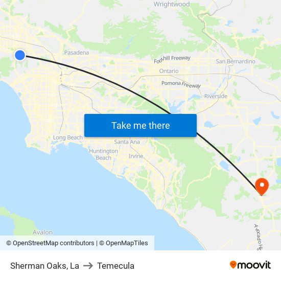 Sherman Oaks, La to Temecula map
