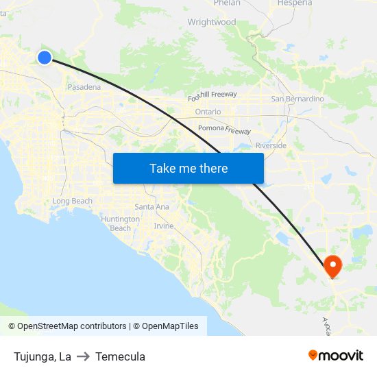 Tujunga, La to Temecula map