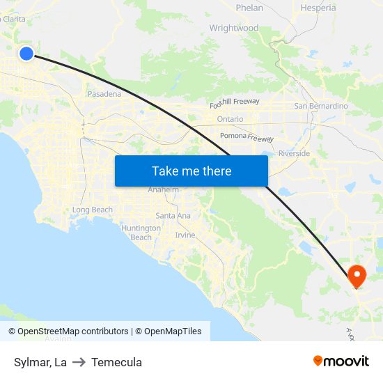 Sylmar, La to Temecula map