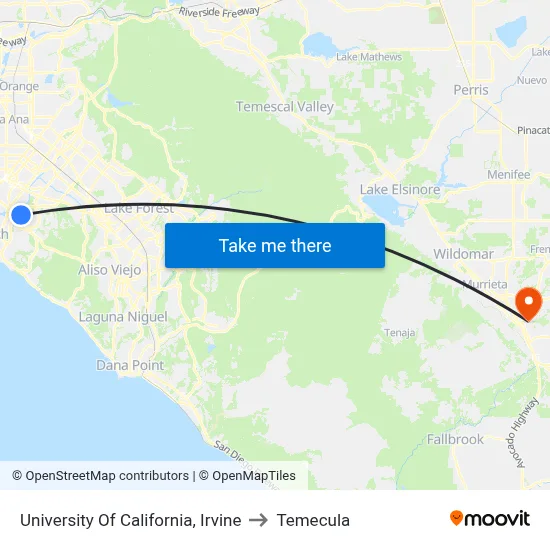 University Of California, Irvine to Temecula map