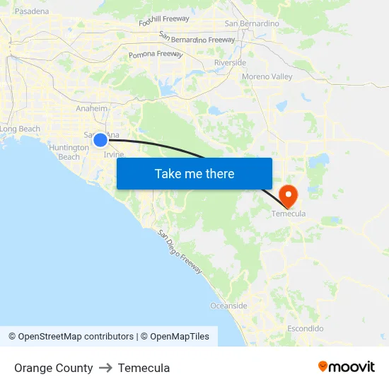 Orange County to Temecula map