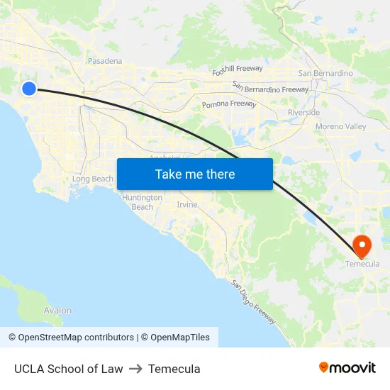 UCLA School of Law to Temecula map