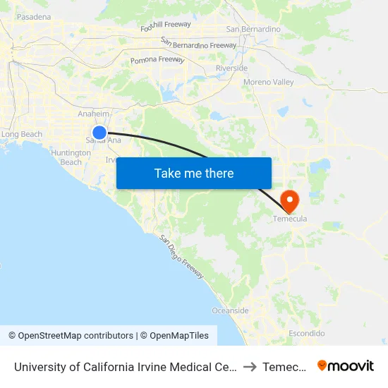 University of California Irvine Medical Center to Temecula map
