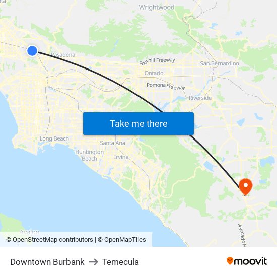 Downtown Burbank to Temecula map