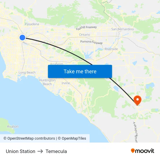 Union Station to Temecula map