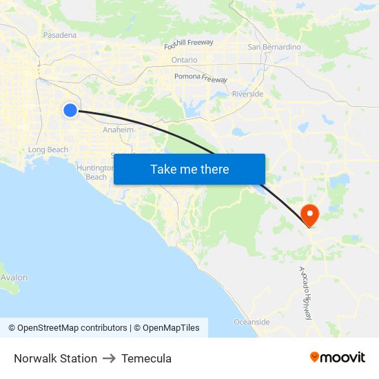 Norwalk Station to Temecula map