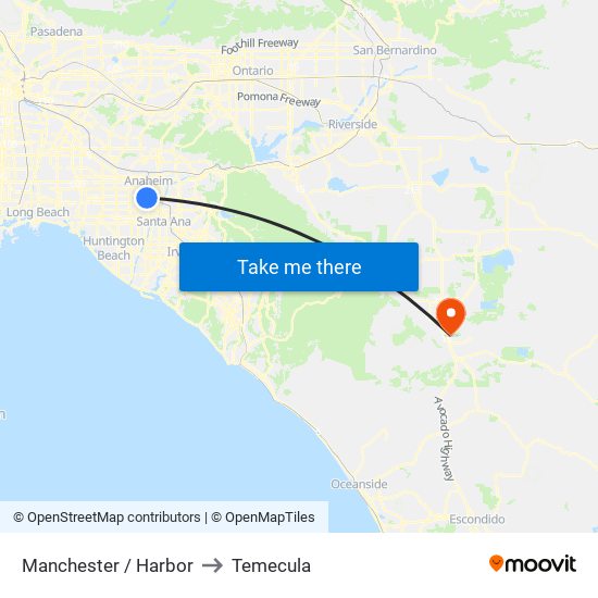 Manchester / Harbor to Temecula map