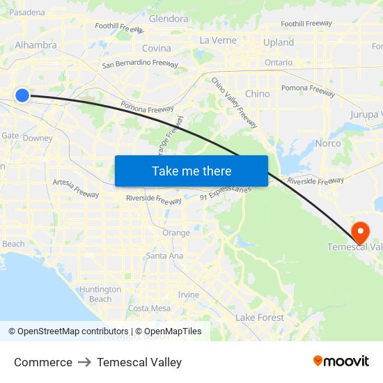 Commerce to Temescal Valley map