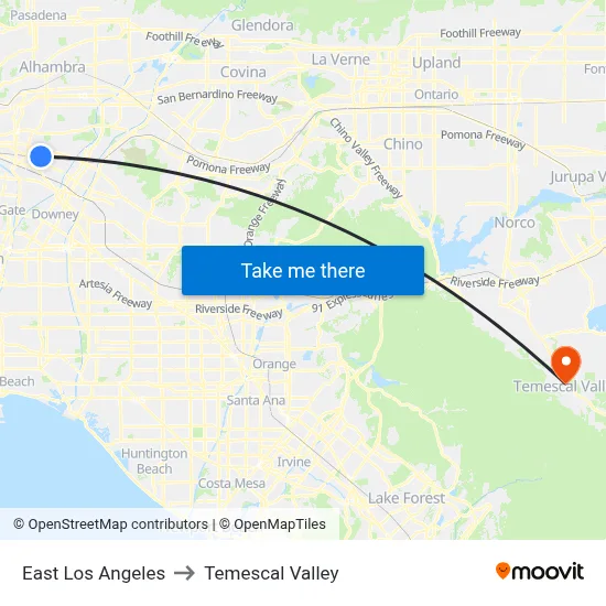 East Los Angeles to Temescal Valley map