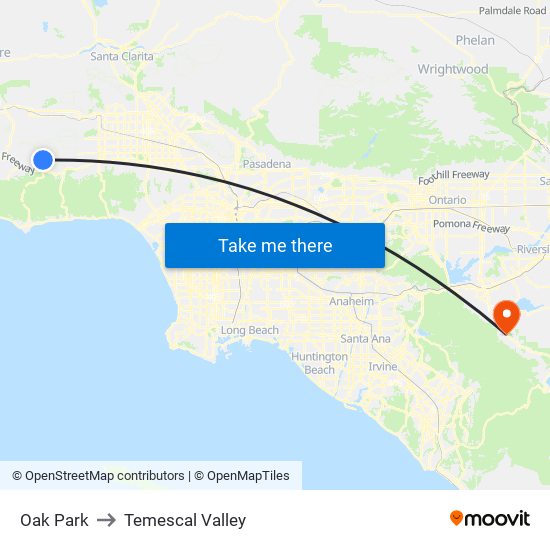 Oak Park to Temescal Valley map