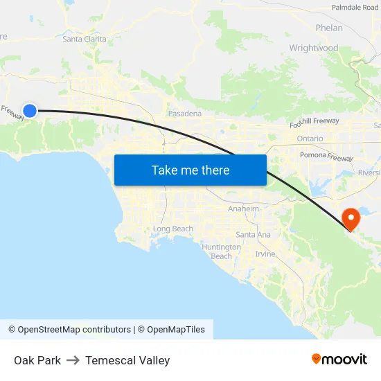 Oak Park to Temescal Valley map