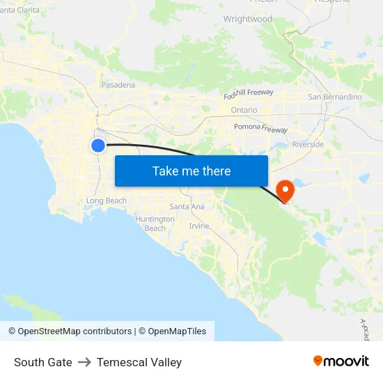 South Gate to Temescal Valley map