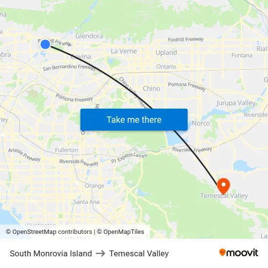 South Monrovia Island to Temescal Valley map