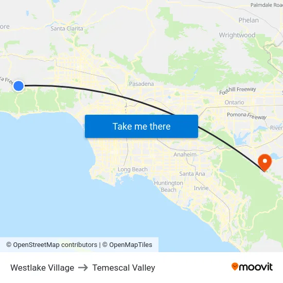 Westlake Village to Temescal Valley map