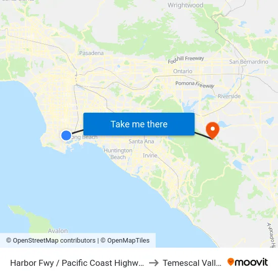 Harbor Fwy / Pacific Coast Highway to Temescal Valley map