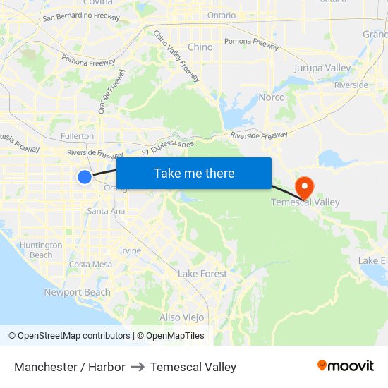 Manchester / Harbor to Temescal Valley map