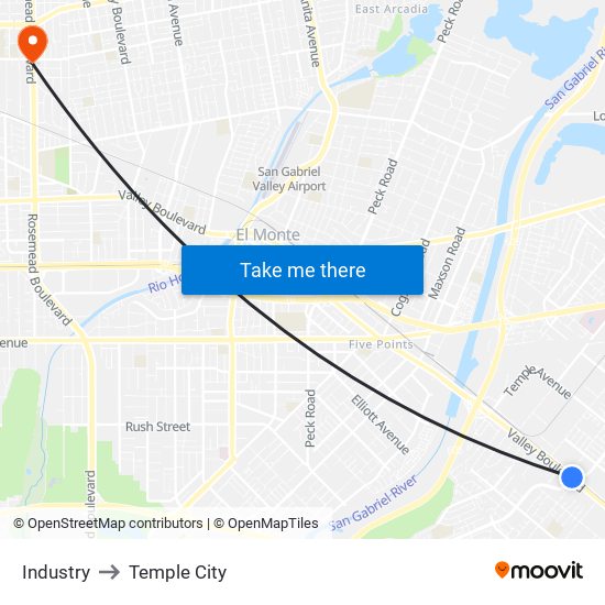 Industry to Temple City map