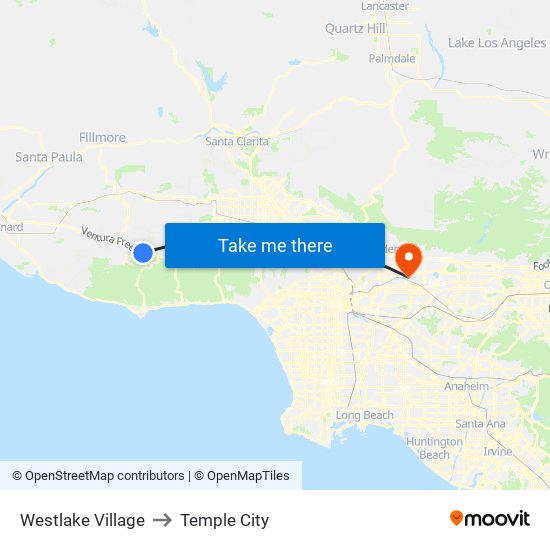 Westlake Village to Temple City map
