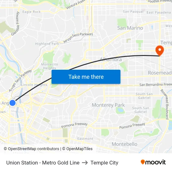 Union Station - Metro Gold Line to Temple City map