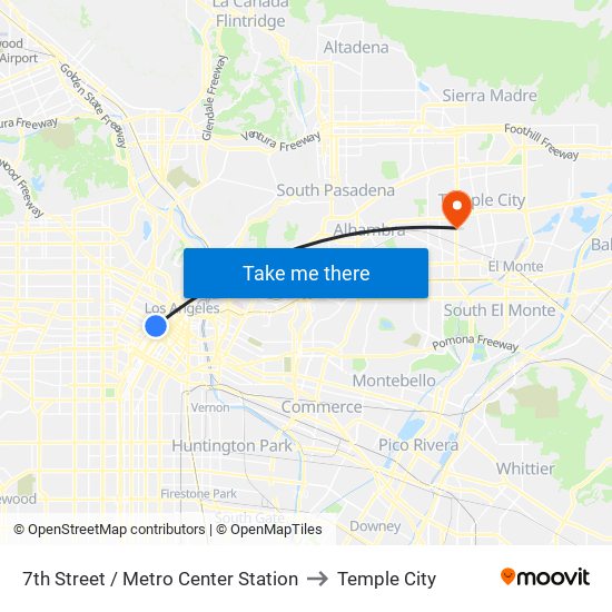 7th Street / Metro Center Station to Temple City map