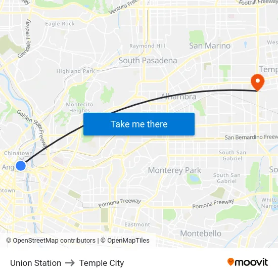 Union Station to Temple City map