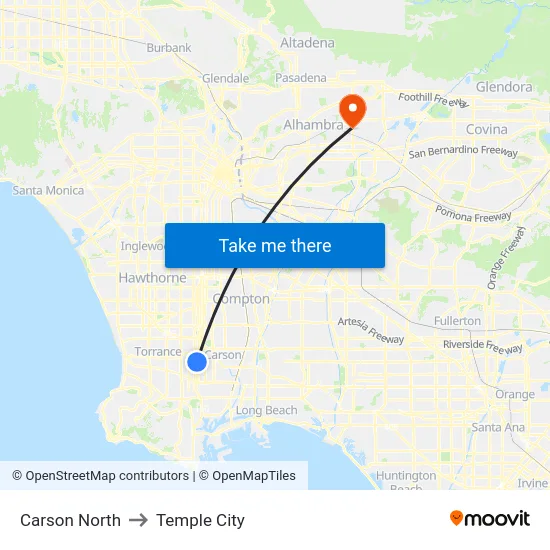 Carson North to Temple City map